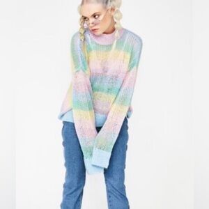 Lazy Oaf Women’s Pastel Rainbow Knit Turtleneck Sweater - Size Medium